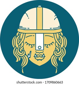 Retro Tattoo Style orc fighter character face