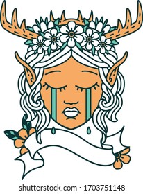 Retro Tattoo Style sad elf druid character face