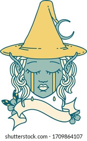 Retro Tattoo Style sad elf mage character face