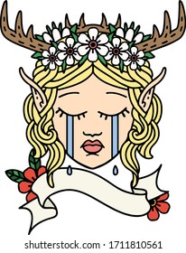 Retro Tattoo Style sad elf druid character face