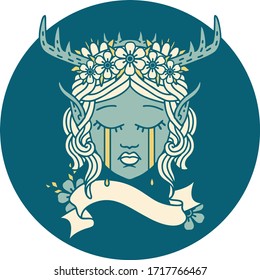 Retro Tattoo Style sad elf druid character face
