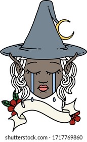 Retro Tattoo Style sad elf mage character face