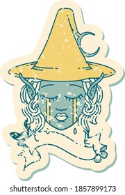 Retro Tattoo Style sad elf mage character face