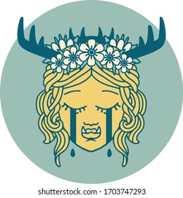 Retro Tattoo Style sad half orc druid character face