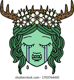 Retro Tattoo Style sad half orc druid character face
