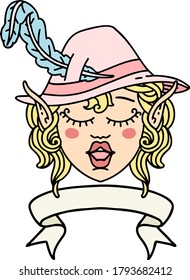 Retro Tattoo Style singing elf bard character face with banner