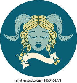 Retro Tattoo Style tiefling character face 