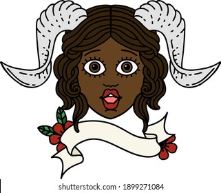 Retro Tattoo Style tiefling character face 