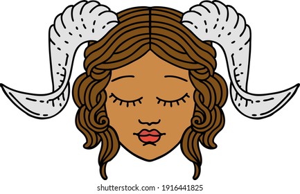 Retro Tattoo Style tiefling character face