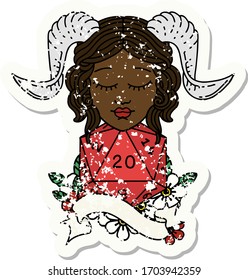 Retro Tattoo Style tiefling with natural twenty dice roll