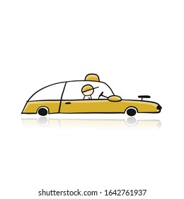 Retro taxi car yellow, automobile. Urban transport. Vector modern flat line design illustration.