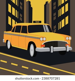 Ein Retro-Taxi in New York. Design-Vorlage für Poster, Karte, Flyer oder Banner. Vektorgrafik.