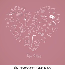 Retro Tea Party card with space for your text. Vintage card with a variety of components for the Tea Party. Eps 10