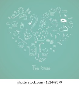Retro Tea Party card with space for your text. Vintage card with a variety of components for the Tea Party. Eps 10