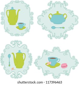 Retro tea time sticker set