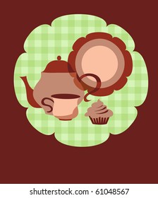 retro teapot, cup, plate  and dessert-1