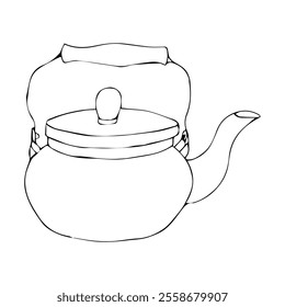 Retro teapot in doodle style. Vector illustration isolated on white background.