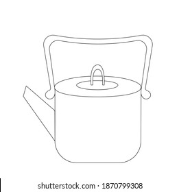 Retro teapot. Simple vector linear illustration in black and white