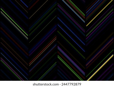 Retro tech abstract colorful background with neon laser zigzag lines. Vector design