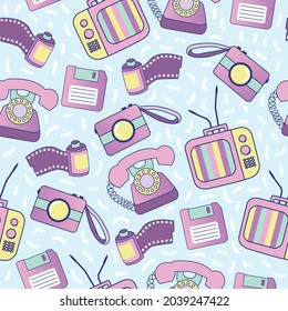 Retro tech gadgets pastel seamless pattern for fabric, linen, textiles and wallpaper