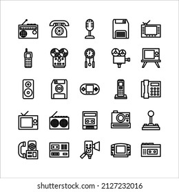 Retro Tech icon set vector line for website, mobile app, presentation, social media.