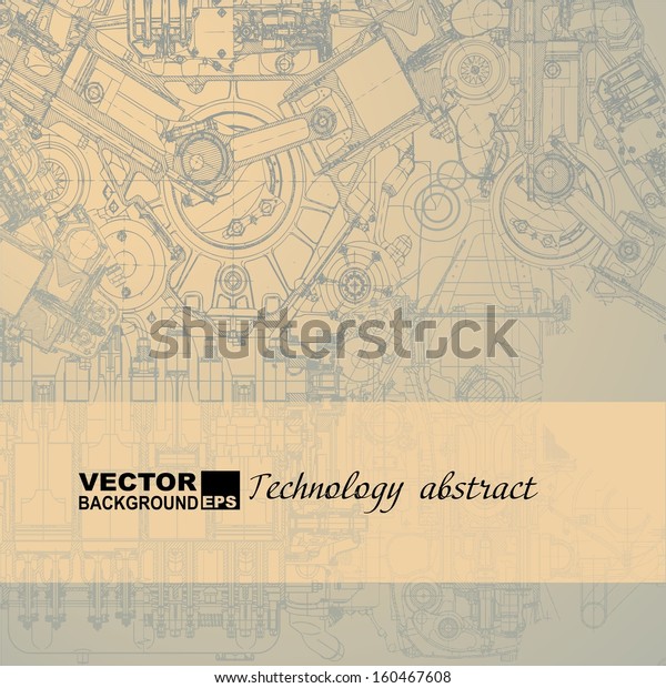 Retro technical background, drawing the internal\
combustion engine