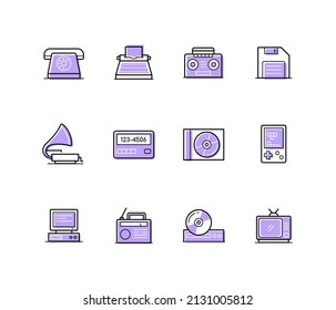 Retro technique - modern line design style icons set