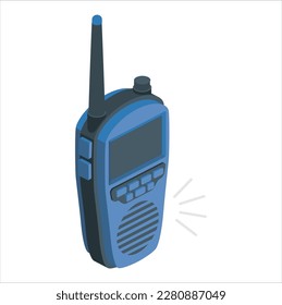 Retro Technology communications device. A vector illustration icon of a walkie talkie. Flat icon communication concept. Walkie talkie icon isometric vector. Touristic walkie talkie radio transceiver. 