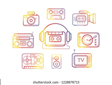 Retro Technology Icon Set .Linear Gradient Icons