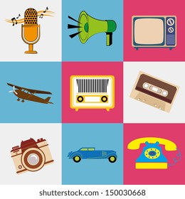 retro technology over colorful background vector illustration 