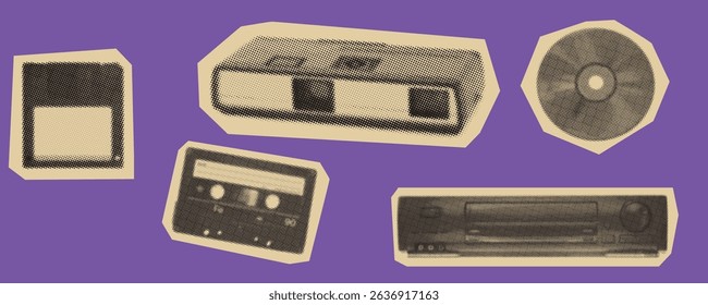Retro Technology Vector Illustration on Purple Background.