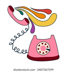 Retro telephone with colorful splashes on white background