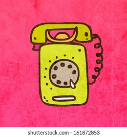 Retro Telephone. Cute Hand Drawn Vector illustration, Vintage Paper Texture Background