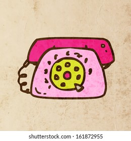 Retro Telephone. Cute Hand Drawn Vector illustration, Vintage Paper Texture Background