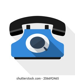 Retro telephone flat icon with long shadow on white background