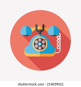 Retro telephone flat icon with long shadow,eps10