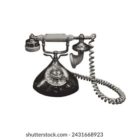 Retro telephone
. Halftone texture, dot pop art style. Vector illustration of vintage grunge  design