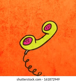 Retro Telephone Handset. Cute Hand Drawn Vector illustration, Vintage Paper Texture Background