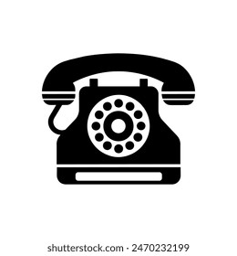 Retro telephone icon. Classic rotary dial. Vintage communication. Vector silhouette.