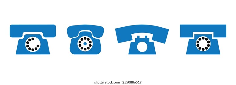 Retro telephone icon. Classic rotary dial. Vintage communication. Vector silhouette. Old phone icon. 