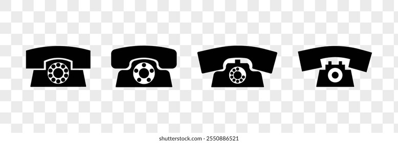 Retro telephone icon. Classic rotary dial. Vintage communication. Vector silhouette. Old phone icon. 