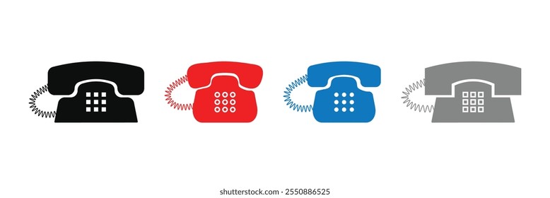 Retro telephone icon. Classic rotary dial. Vintage communication. Vector silhouette. Old phone icon. 