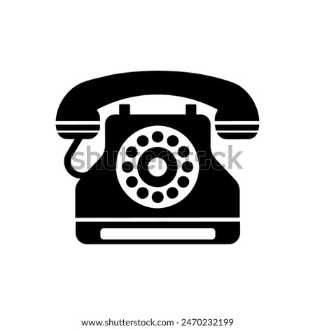 Retro telephone icon. Classic rotary dial. Vintage communication. Vector silhouette.