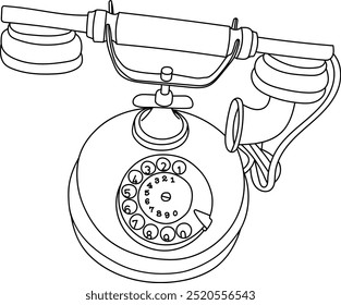 Retro telephone line art vector illustration	