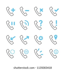Retro telephone receiver icon set. Concept of incoming, outgoing, service, support, contact, ringing, information. Handset sign for logo, app, web, UI design. Vector illustration, flat design