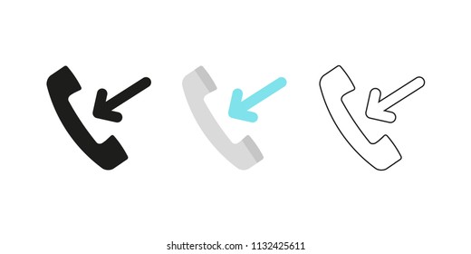 Retro telephone receiver. Three different styles: black, color and outline. Handset symbol. Incoming sign. Vector illustration, flat design