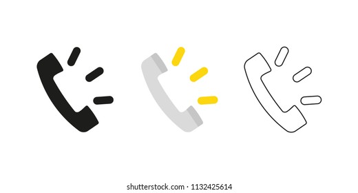 Retro telephone receiver. Three different styles: black, color and outline. Handset symbol. Ring sign. Vector illustration, flat design