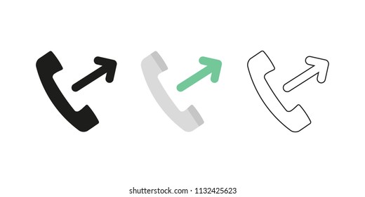 Retro telephone receiver. Three different styles: black, color and outline. Handset symbol. Outgoing sign. Vector illustration, flat design