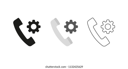 Retro telephone receiver. Three different styles: black, color and outline. Handset symbol. Settings sign. Vector illustration, flat design
