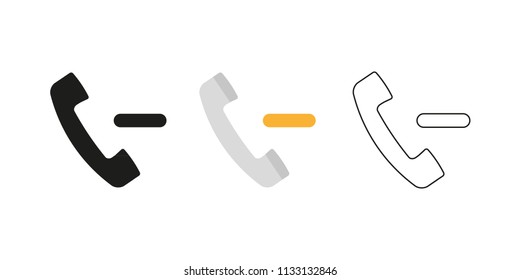 Retro telephone receiver. Three different styles: black, color and outline. Handset symbol. Negative sign. Vector illustration, flat design
